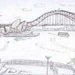【WJD-sketch02】シドニーのOPERA HOUSE＆Harbor bridge.