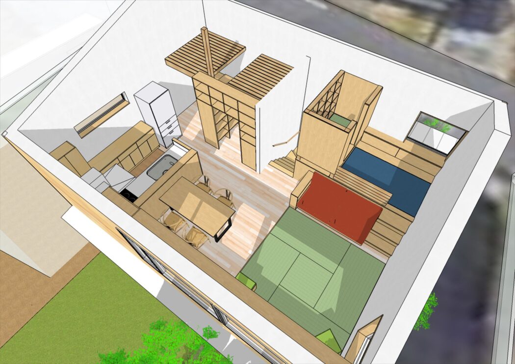 【諏訪】3Dパース紹介『多彩な居場所のある2階リビングの家。』－木に包まれる暮らし、空を抜く窓－