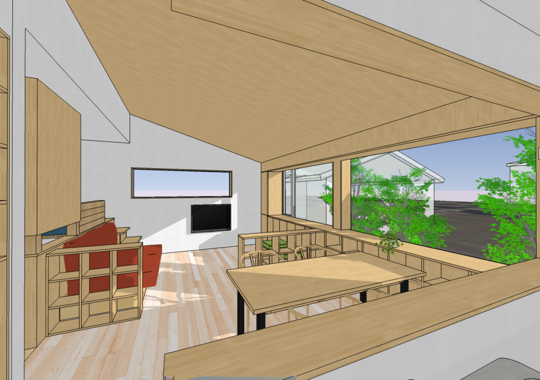 【高崎】3Dパース紹介『多彩な居場所のある2階リビングの家。』－木に包まれる暮らし、空を抜く窓－